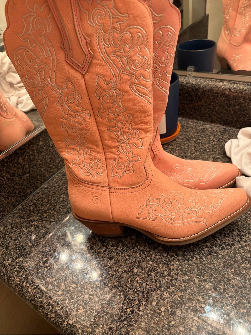 dingo peach colored Embroidered Western Heeled Boots